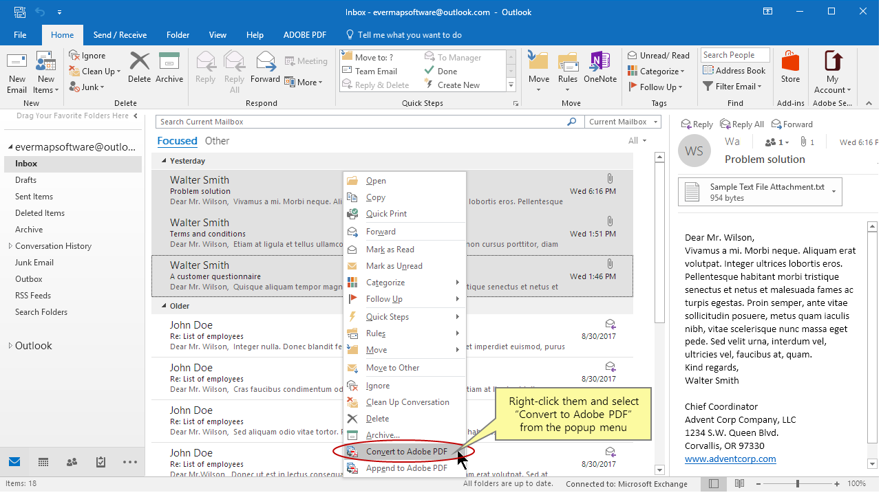 select Convert to Adobe PDF